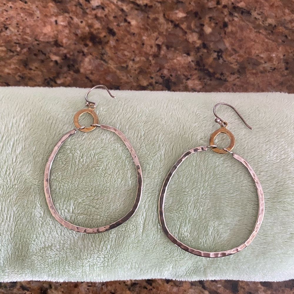 Elegant Two Tone Sterling Silver Hoop Earrings
